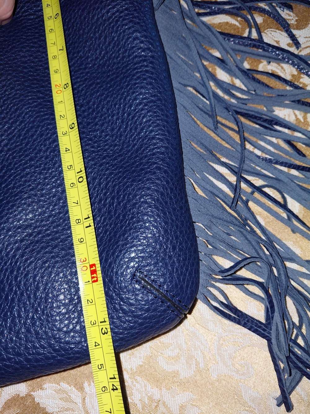 Rebecca Minkoff Navy Blue Genuine Leather Fringe Hobo Crossbody Bag Boho - Picture 12 of 14